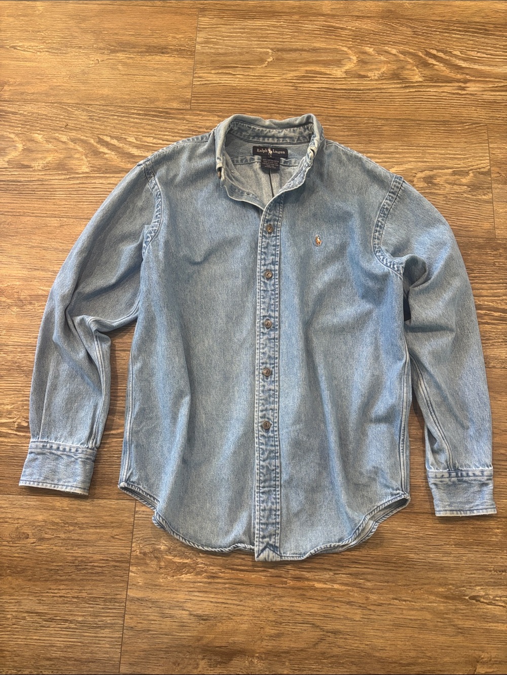 Vintage Ralph Lauren Light Blue Denim Button-Down 100% Cotton Shirt Women's 8